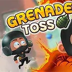 Personaje animate cu căști negre aruncând grenade, cu un fundal exploziv și titlul Grenade Toss