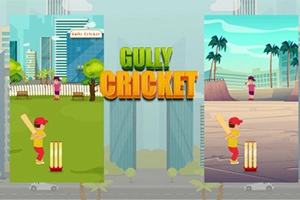 Ilustrație colorată cu două scene separate de cricket urban, în care diferiți jucători bat cu bâtele pe fundaluri de oraș și plajă