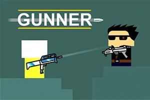 Două personaje pixelate ținând arme, cu textul GUNNER deasupra
