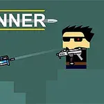 Două personaje pixelate ținând arme, cu textul GUNNER deasupra