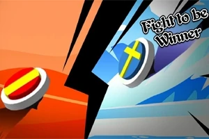 Două mingi colorate, una cu un design roșu-galben și alta cu un design albastru-galben, se apropie una de cealaltă, cu textul Fight to be Winner în colțul din dreapta sus