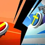 Două mingi colorate, una cu un design roșu-galben și alta cu un design albastru-galben, se apropie una de cealaltă, cu textul Fight to be Winner în colțul din dreapta sus