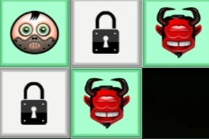 O grilă cu șase pătrate conținând două fețe emoji diferite, fetze de monstru și două simboluri de lacăt