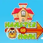 Imaginea prezintă o casă desenată stilizat cu acoperiș roșu, un hamster într-o bulă, și o săgeată portocalie cu textul Hamster Go Home pe un fundal albastru deschis