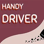 Mașină neagră derivând pe un drum curbat cu farurile aprinse, însoțită de textul „Handy Driver”