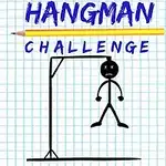 Desen simplu pe hârtie milimetrică cu un omuleț spânzurat sub cuvintele Hangman Challenge și un creion deasupra