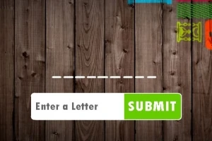 Fundal de lemn cu o linie punctată albă deasupra unui câmp de text Enter a Letter și un buton verde Submit