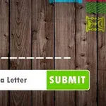 Fundal de lemn cu o linie punctată albă deasupra unui câmp de text Enter a Letter și un buton verde Submit