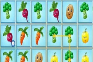 Grilă de imagini cu legume animate, inclusiv broccoli, sfeclă, cartof, morcov și dovleac, cu un traseu galben care leagă bucăți identice