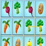 Grilă de imagini cu legume animate, inclusiv broccoli, sfeclă, cartof, morcov și dovleac, cu un traseu galben care leagă bucăți identice