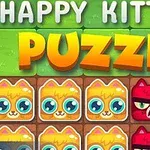 Pisicuțe fericite și supărate colorate în galben și roșu într-un puzzle, cu un deget arătând spre una dintre ele