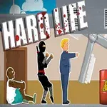 Un personaj în costum negru, un bărbat blond și o persoană așezată lângă un zid cu un graffiti, în fața unei elice uriașe și un butoi roșu cu simbol de pericol