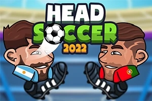 Doi personaje de desene animate se confruntă, unul cu echipament albastru cu steagul Argentinei și celălalt cu echipament roșu cu steagul Portugaliei, pe fundalul unui stadion