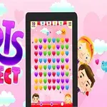 Desen colorat cu text stilizat Hearts Connect, figuri de copii și inimioare colorate pe un ecran de tabletă, pe fundal roz cu nori