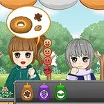 Două personaje animate discută lângă un stand cu siropuri, pe fundalul unui parc cu copaci