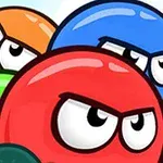 Grup de bile colorate cu fețe supărate, având ochi mari și expresii intense