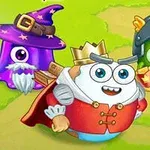 Personaje animate drăguțe, inclusiv un rege, un vrăjitor și un cavaler cu fețe zâmbitoare