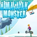 Un monstru mare și furios în zăpadă, un om pe un Segway și un alt om zburând cu un deltaplan sub un cer albastru