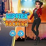 Două personaje îmbrăcate diferit, unul în stil hipster și celălalt în stil rocker, cu un fundal de oraș și scena unui concert
