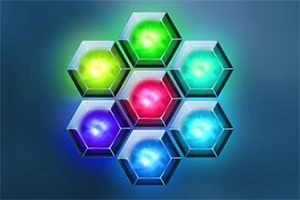Structură geometrică din hexagoane colorate luminoase pe fundal albastru