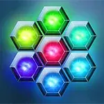 Structură geometrică din hexagoane colorate luminoase pe fundal albastru