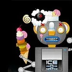 Robot cu conuri de înghețată diverse și expresie amuzantă pe un fundal negru