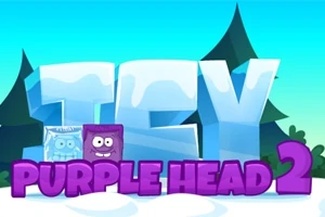 Textul „ICY PURPLE HEAD 2” scris în alb și mov în fața unui fundal de gheață și copaci