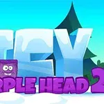 Textul „ICY PURPLE HEAD 2” scris în alb și mov în fața unui fundal de gheață și copaci