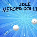Două bile albe pe un fundal albastru cu raze și fulgere, inscripția „Idle Merger Collider” deasupra