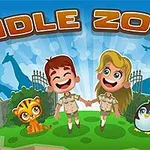 Ilustrație cu doi copii zâmbitori, un tigru mic și un pinguin, pe o pajiște verde, cu siluete de animale în fundal sub un cer albastru