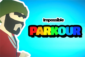 Personaj animat cu barbă și căciulă verde alături de textul Impossible Parkour pe un fundal albastru