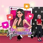 Trei figuri feminine animate stilizate pozează pe un covor roșu, în fața unui panou cu sigle, alături de o ilustrație mare a uneia dintre ele și elemente grafice de social media