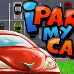 Imaginea arată mai multe mașini parcate într-o parcare văzută de sus, cu titlul Park My Car scris deasupra în litere colorate