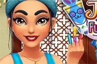 Jasmine se pregătește pentru concursul de costume și machiaj.
