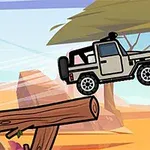 Mașină off-road sărind peste un buștean pe un fundal de peisaj de deșert