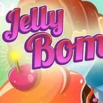 Textul „Jelly Bomb” cu font roz, înconjurat de elemente colorate și o cireașă stilizată