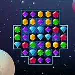 Bijuterii colorate organizate într-un model simetric pe un fundal spațial cu planete