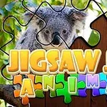 Un koala pozat printre piese de puzzle colorate, cu titlul Jigsaw Jam Animal scris deasupra