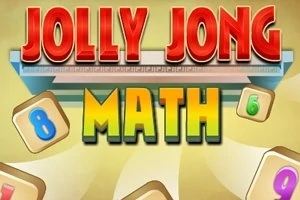 Textul „Jolly Jong Math” cu litere mari, colorate, pe un fundal luminos, înconjurat de cifre pe plăcuțe