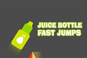 Sticlă de suc verde cu un design de pară alături de textul Juice Bottle Fast Jumps pe un fundal gri