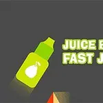 Sticlă de suc verde cu un design de pară alături de textul Juice Bottle Fast Jumps pe un fundal gri