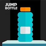 Sticlă albastră cu capac portocaliu plasată pe o suprafață albă, cu textul Jump Bottle în colțul stânga sus
