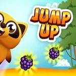 Urs adorabil, vesel, într-un peisaj de pădure, cu titlul JUMP UP și mure strălucitoare
