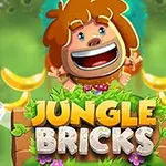 Personaj animat cu păr roșcat și zâmbet larg, înconjurat de banane și vegetație, cu titlul Jungle Bricks scris în față