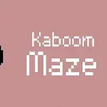 O bombă pixelată neagră cu fitil în partea stângă, alături de textul „Kaboom Maze” pe fundal roz