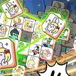 Blocuri de puzzle colorate cu ilustrații de personaje animate și o mână care selectează un bloc specific, înconjurat de efecte grafice vibrante și stele
