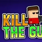 Un personaj stilizat ținând o armă, alături de textul „KILL THE GUY” pe un fundal albastru