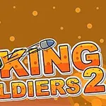Soldat cu cască verde și lansator de rachete, alături de textul King Soldiers 2 pe fundal portocaliu cu buline