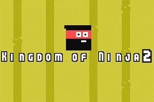 Un personaj stilizat de ninja cu un fundal galben și textul Kingdom of Ninja 2