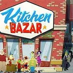 Personaje animate variate stau în fața unui magazin cu numele Kitchen Bazar pe un fundal urban